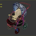 Modern Baby Stroller With Patterned Canopy Comfortable Navy Seat And Black Frame 3d model