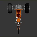 Orange Custom Motorcycle with Large Wheels and Unique Chrome Frame Design