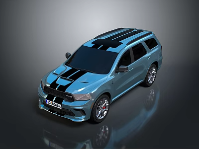 Blue Sporty SUV With Black Stripes And Modern Alloy Wheels Design 3d model