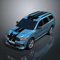 Blue Sporty SUV With Black Stripes And Modern Alloy Wheels Design