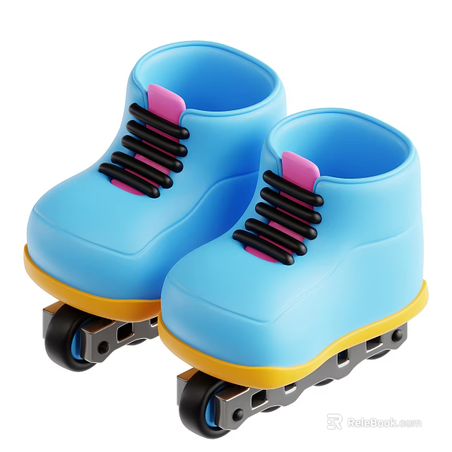 Blue Roller Skates With Pink Laces Yellow Soles And Black Wheels For Sports Use 3d model 