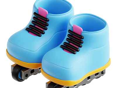 Blue Roller Skates With Pink Laces Yellow Soles And Black Wheels For Sports Use 3d model