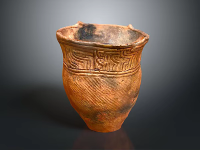 Ancient Brown Ceramic Pottery With Intricate Carved Decorative Surface Patterns 3d model