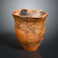 Ancient Brown Ceramic Pottery With Intricate Carved Decorative Surface Patterns 3d model