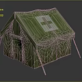 Green Medical Tent With White Cross Symbol And Supportive Poles Structure