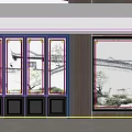 Chinese Style Sliding Doors with Glass Panels Revealing Traditional Courtyard Garden View