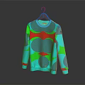 Blue Long Sleeve Sweater With Red Green Circular Patterns And Modern Stylish Design