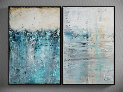 Modern Abstract Wall Art With Blue White Beige Textured Brushstrokes 3d model