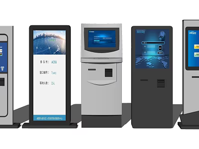 Modern Public Self Service Kiosks With Various Designs And Functional Digital Displays 3d model