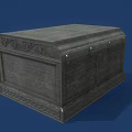 Vintage Wooden Chest With Intricate Carved Details And Decorative Lock Design