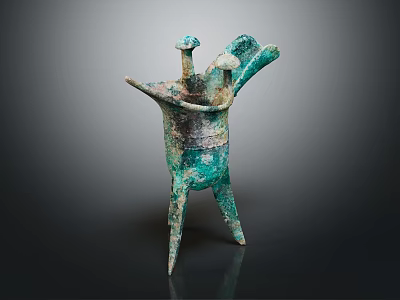 Ancient Chinese Bronze Ritual Vessel With Three Legs And Green Patina 3d model