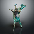 Ancient Chinese Bronze Ritual Vessel With Three Legs And Green Patina