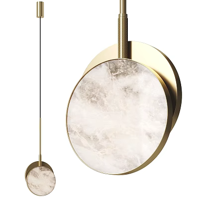 Modern Round Pendant Light With Marble Surface And Gold Metal Frame Design 3d model