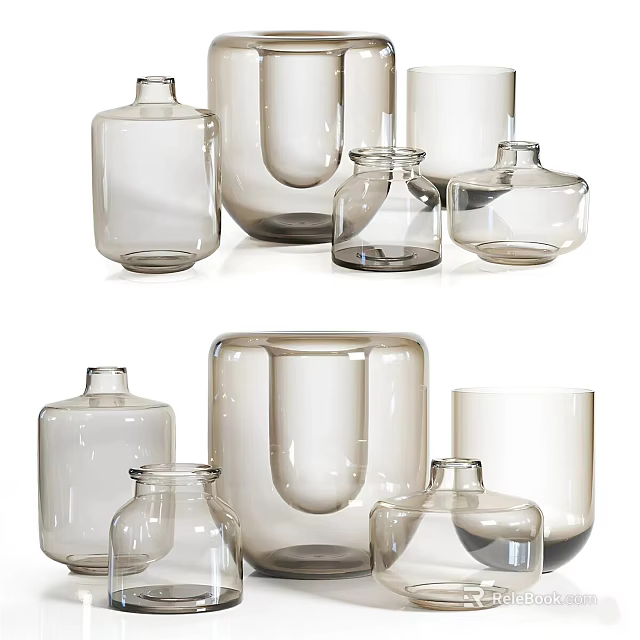 Minimalist Glass Decorative Ornament Set With Various Shapes And Clear Design For Home Decor 3d model 