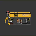 Yellow Mechanical Industrial Device Featuring Black Frame Mechanical Arm Pipes And Cables