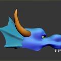 Blue Dragon Head with Orange Horns Blue Wings Yellow Eyes and White Fangs