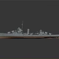 Warship As Water Transport With Detailed Deck Mast And Chimney Structure