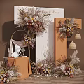 Elegant Celebration Decor Setup With Floral Arch Columns And Decorative Elements