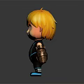 3D Cartoon Game Character With Orange Hair Red Eyes Black Jumpsuit And Brown Gloves
