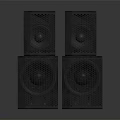 Four Stacked Gray Speakers With Mesh Front Panels Red Speaker Cones And Side Vents