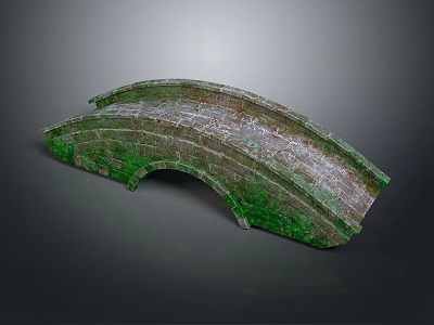 Ancient Stone Arch Bridge Component Covered With Green Moss And Weathered Texture 3d model