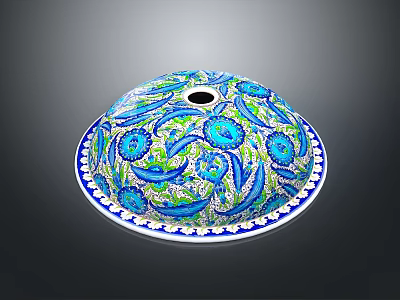 Decorative Household Lid With Blue Green Floral Patterns And White Trim 3d model