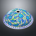 Decorative Household Lid With Blue Green Floral Patterns And White Trim