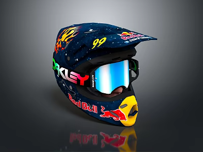 Red Bull Motocross Helmet Featuring 99 Number Sky Logo And Blue Visor Design 3d model