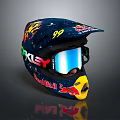Red Bull Motocross Helmet Featuring 99 Number Sky Logo And Blue Visor Design