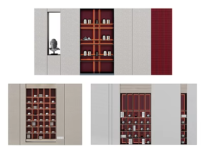 Modern Decorative Cabinet With Glass Doors And Multi Tiered Wooden Shelves 3d model