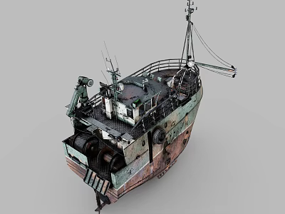 Old Rusted Ship With Deck Crane Antennas Weathered Hull And Industrial Structure 3d model