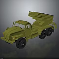 Olive Green Military Truck With Rocket Launcher And Six Wheeled Structure