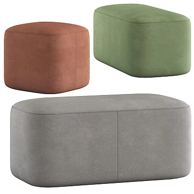 Stylish Upholstered Ottoman Set With Brown Green And Gray Hues For Living Room 3d model