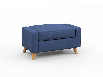 Modern Blue Upholstered Ottoman With Wooden Legs And Simple Design 3d model
