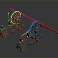 Industrial Mechanical Equipment With Twin Gear Mechanisms Wooden Bases And Long Transmission Rods