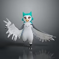 Friendly Anthropomorphic Owl 3D Character Model With Teal Head White Body And Spread Wings