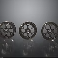 Car Parts Alloy Wheels Three Different Designs With Shiny Metal Finish And Reflective Surface