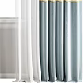 Elegant Blue And White Curtains With Pleated Design And Gold Trim For Window