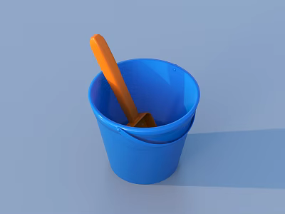 Blue Plastic Bucket With Orange Shovel For Kids Sand Play Activity 3d model