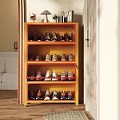 Yellow Entryway Shoe Cabinet With Multiple Shelves Storing Various Shoes