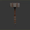 Rustic Iron Hammer With Leather Straps Red White Striped Wooden Handle And Rope