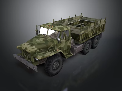 Military Camouflage Green Truck With Open Cargo Bed And Multi Wheel Design 3d model
