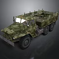 Military Camouflage Green Truck With Open Cargo Bed And Multi Wheel Design