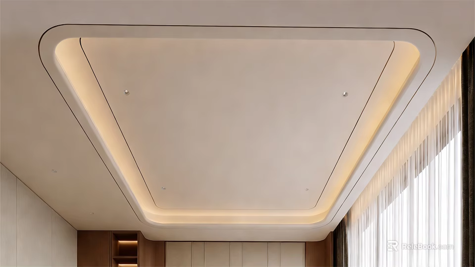 Modern Minimalist Ceiling Design With Built in LED Strips Recessed Lights And Soft Lighting 3d model 