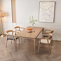 Modern Wooden Dining Table Set With Four Chairs Vase And Abstract Painting