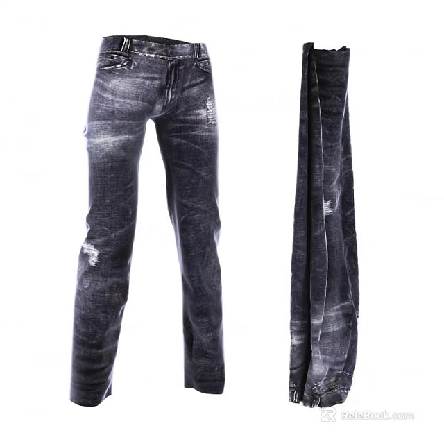 Stylish Dark Wash Distressed Jeans With Ripped Details And Slim Fit Design 3d model 