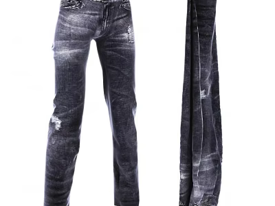 Stylish Dark Wash Distressed Jeans With Ripped Details And Slim Fit Design 3d model