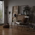 Scandinavian Living Room Interior With Wooden Chest Of Drawers Decorative Plants And Floor Lamp