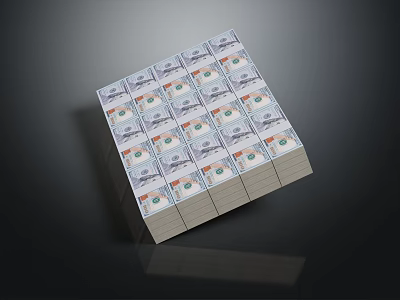 Large Stack of US Dollar Bills Arranged Neatly on Dark Surface 3d model