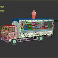 Colorful Polka Dot Ice Cream Food Truck With Open Side And Cone On Top
